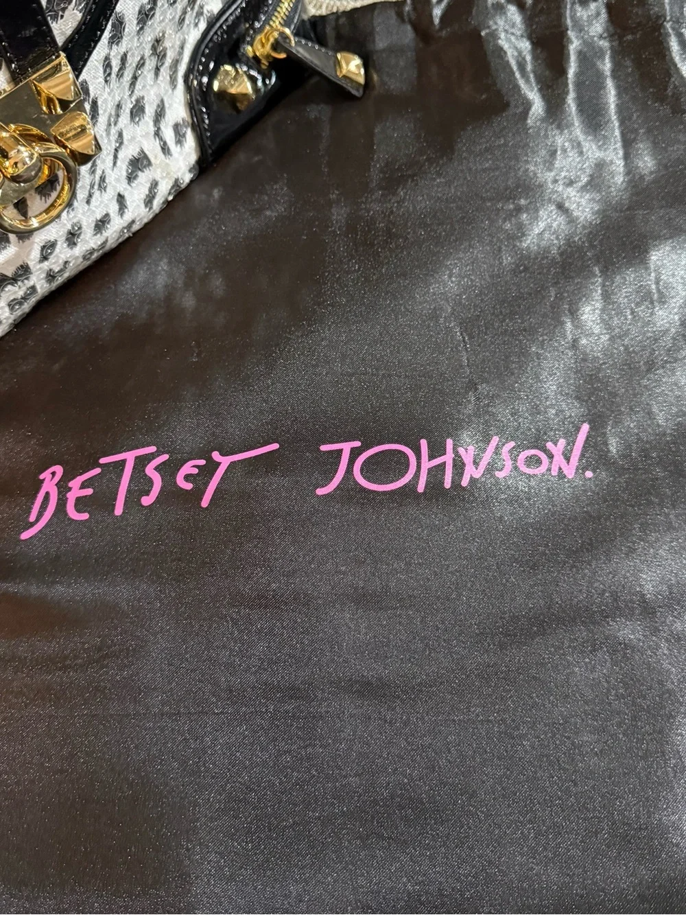 Betsey Johnson Black & White “Leopard Print Sequins” Satchel with Gold Hardwar